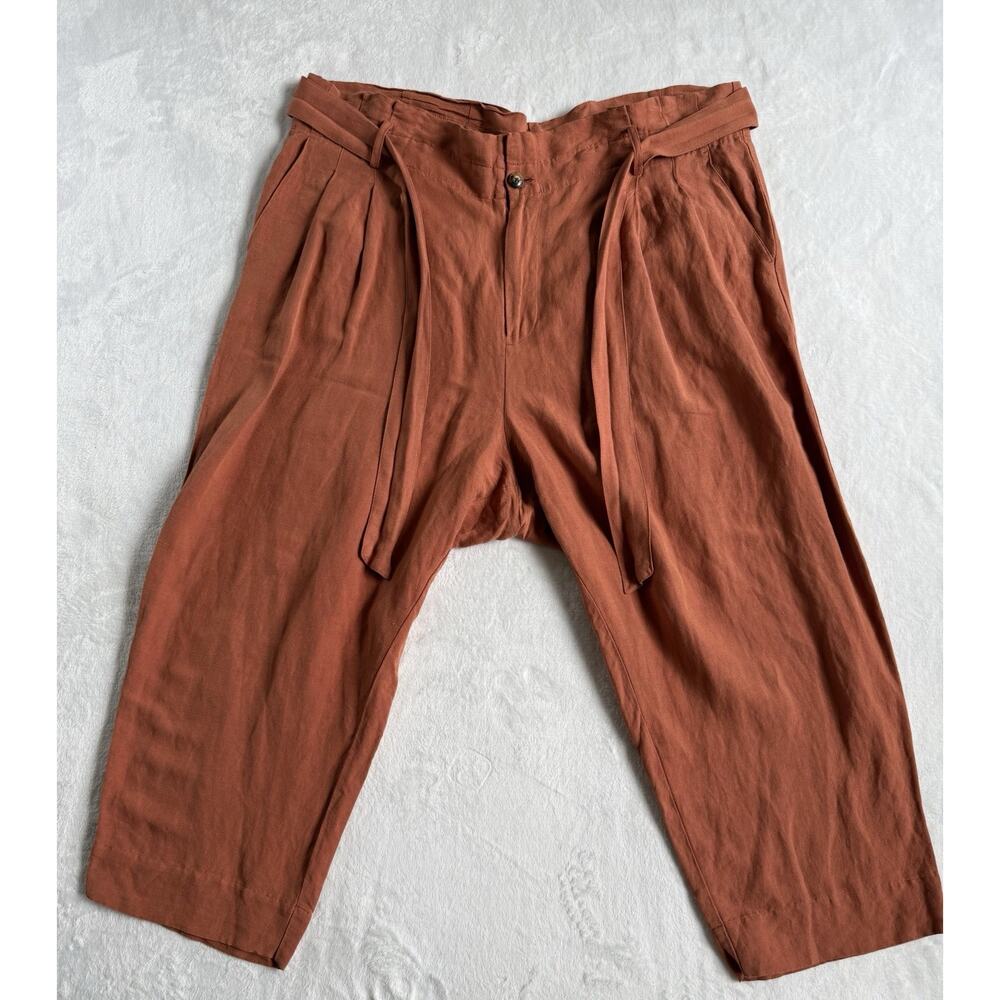Madewell Baggy Wide Leg High Rise Flowy Linen Pant Burnt Orange Women's Size 20
